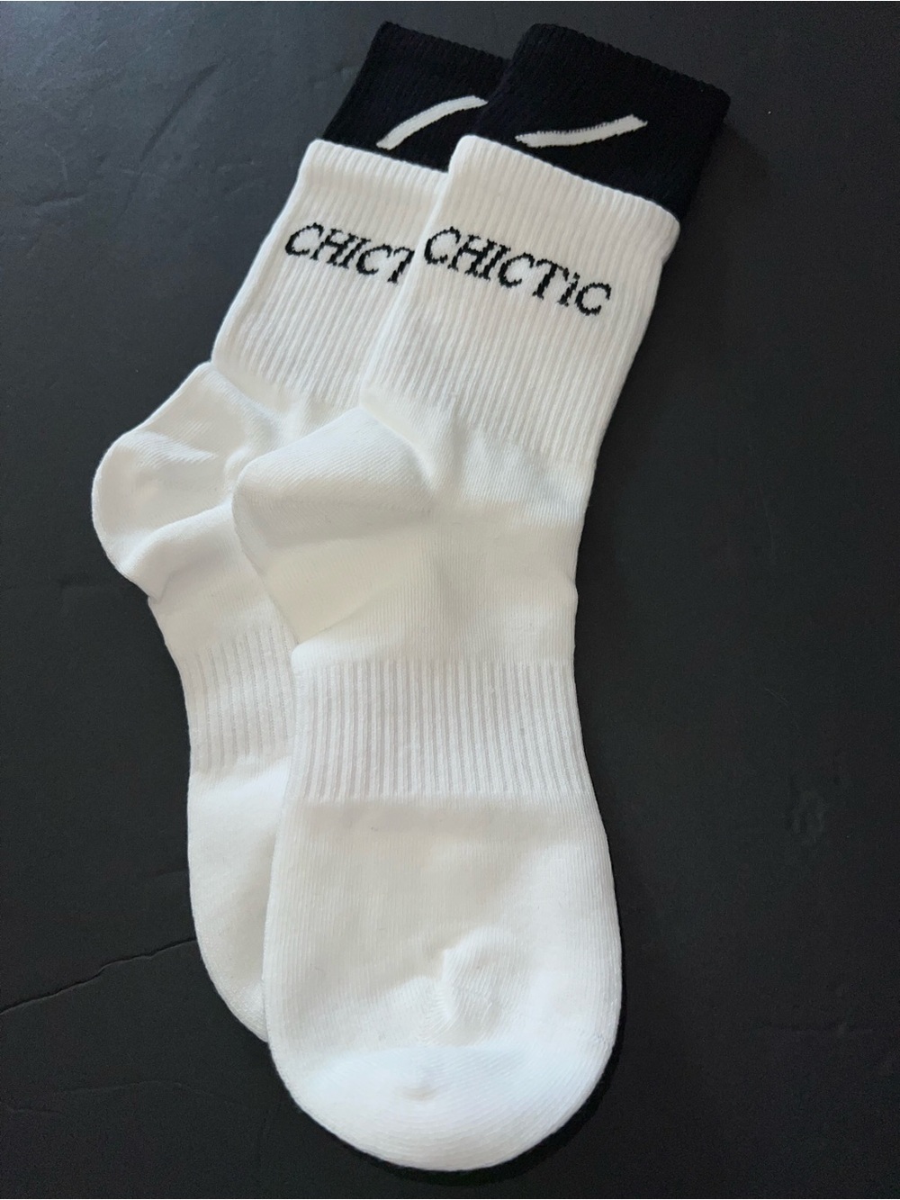 chic White Crew Athletic Socks with Black Cuff - Pair